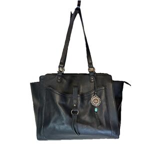 The‎ Sak Black Pebbled Leather Tote Hand Bag Double Handle Purse Turquoise Tag